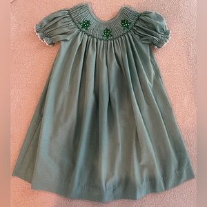 Christmas Tree Trio Smocked Dress, Green Gingham